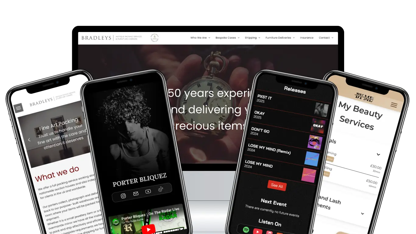 Collection of devices showcasing websites I have created.