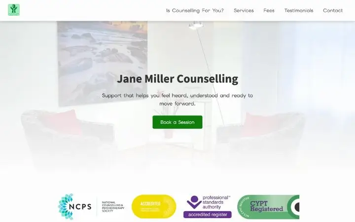 Jane Miller Counselling landing page